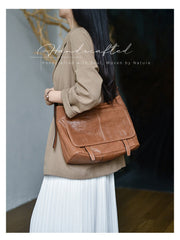 Minimalist Leather Hobo Bag Brown Genuine Leather Shoulder Bag Women