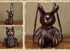 Rabbit Bunny Genuine Leather Backpack Womens Small Ladies Small Leather Rucksack 