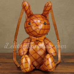 Rabbit Bunny Genuine Leather Backpack Womens Small Ladies Small Leather Rucksack 