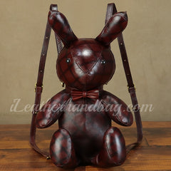 Rabbit Bunny Genuine Leather Backpack Womens Small Ladies Small Leather Rucksack 