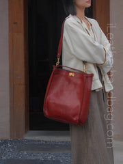 Ladies Leather Satchel Bag Red Hobo Leather Bag Medium Hobo Purse 