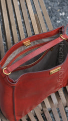 Ladies Leather Satchel Bag Red Hobo Leather Bag Medium Hobo Purse 