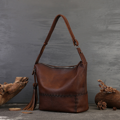 Retro Genuine Leather Hobo Bags With zipper small hobo bag