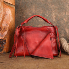 red Vintage Leather Hobo Bag With Zipper Western Hobo Purse Medium Hobo Purse Womens