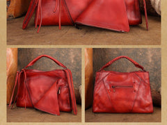 red Vintage Leather Hobo Bag With Zipper Western Hobo Purse Medium Hobo Purse Womens