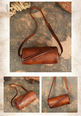 Small Leather Barrel Crossbody Bag Purse Vintage Leather Barrel Bag Womens 