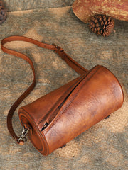 Small Leather Barrel Crossbody Bag Purse Vintage Leather Barrel Bag Womens 