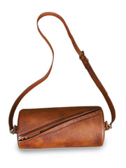 brown Genuine Leather Barrel Bag Purse Retro Leather Barrel Crossbody Bag Womens 