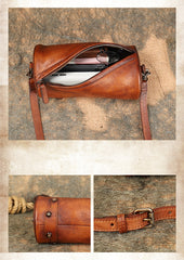 Small Leather Barrel Crossbody Bag Purse Vintage Leather Barrel Bag Womens 