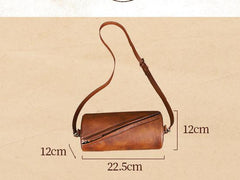 Small Leather Barrel Crossbody Bag Purse Vintage Leather Barrel Bag Womens 