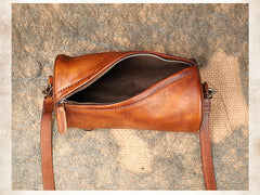 brown Genuine Leather Barrel Bag Purse Retro Leather Barrel Crossbody Bag Womens 