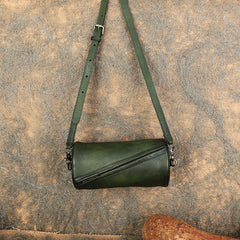 green Small Leather Barrel Crossbody Bag Purse Vintage Leather Barrel Bag Womens 