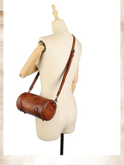 Small Leather Barrel Crossbody Bag Purse Vintage Leather Barrel Bag Womens 