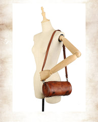 Small Leather Barrel Crossbody Bag Purse Vintage Leather Barrel Bag Womens 