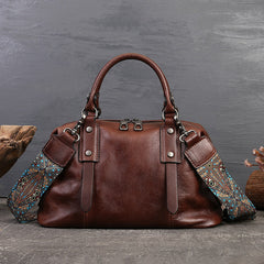 Retro Leather Boston Bag Women's brown Satchel Handbags 