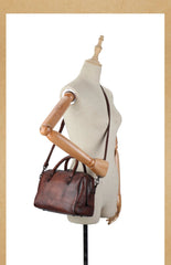 Women's Small Leather Boston Bag brown Leather Satchel Handbag 