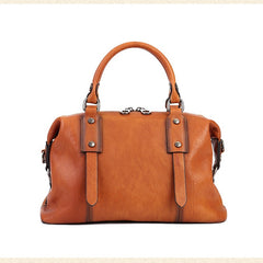 Retro Leather Boston Bag Women's tan Satchel Handbags 