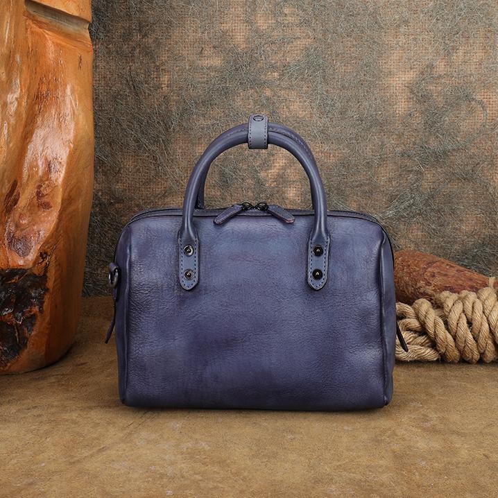 Women's Boston Bag Retro purple Leather Boston Bag Small Leather Bags Boston 