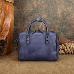 Women's Small Leather Boston Bag purple Leather Satchel Handbag 