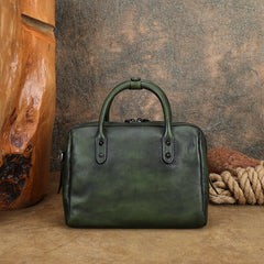 Women's Small Leather Boston Bag green Leather Satchel Handbag 