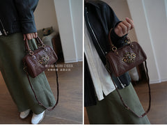 Women's Boston Bag Retro Leather Boston Bag Small Leather Bags Boston