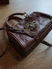 Women's Boston Bag Brown Retro Leather Boston Bag Small Leather Bags Boston