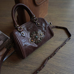Women's Boston Bag Retro Leather Boston Bag Small Leather Bags Boston