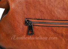 details of Vintage Brown Genuine Leather Shoulder Bag Retro Leather Handbag With Top Handle 