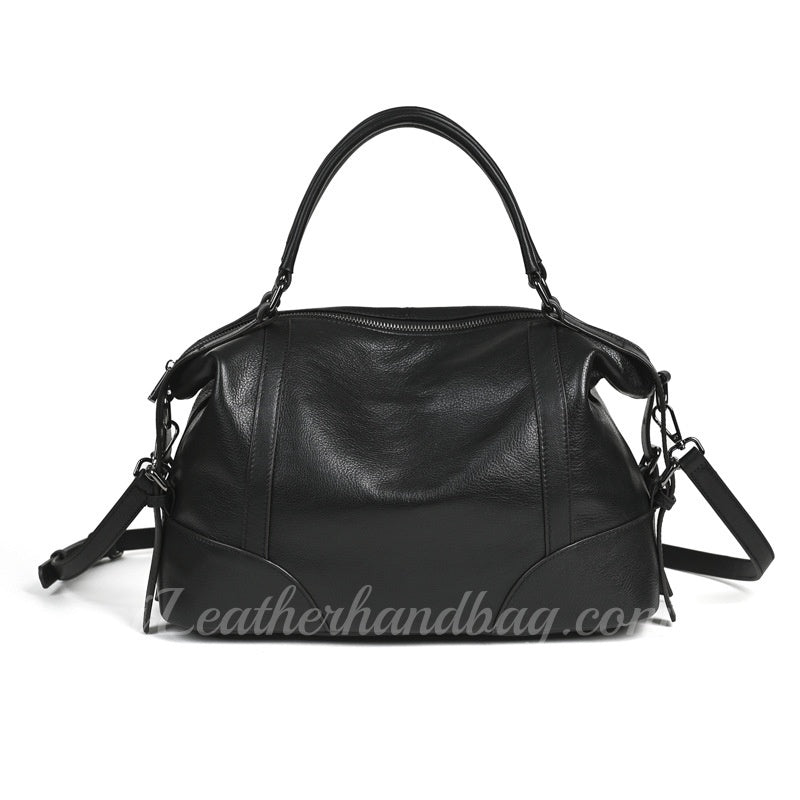 black Retro Soft Cowhide Leather Handbag Women's Distressed Leather Tote Bag YDY
