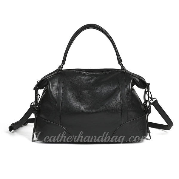 black Retro Soft Cowhide Leather Handbag Women's Distressed Leather Tote Bag YDY