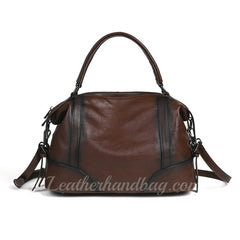 brown Retro Soft Cowhide Leather Handbag Women's Distressed Leather Tote Bag YDY