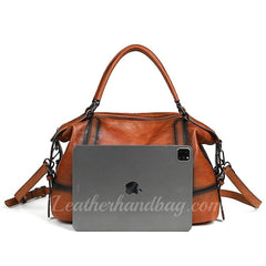 Retro Soft Cowhide Leather Handbag Women's Distressed Leather Tote Bag YDY