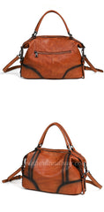 Vintage Brown Genuine Leather Shoulder Bag Retro Leather Handbag With Top Handle 