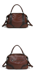 Vintage Brown Genuine Leather Shoulder Bag Retro Leather Handbag With Top Handle 
