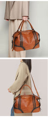 Vintage Brown Genuine Leather Shoulder Bag Retro Leather Handbag With Top Handle 