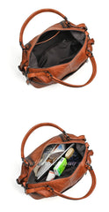 Vintage Brown Genuine Leather Shoulder Bag Retro Leather Handbag With Top Handle 