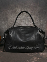 Vintage black Genuine Leather Shoulder Bag Retro Leather Handbag With Top Handle 