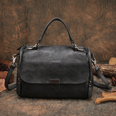A black leather top-handle satchel bag Retro Genuine Leather Boston Bag Brown Satchel Purse Women's Satchel