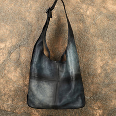 blue Distressed Leather Hobo Bag Genuine Leather Hobo Purses Soft Leather Slouchy Hobo Bag 