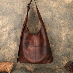 brown Distressed Leather Hobo Bag Genuine Leather Hobo Purses Soft Leather Slouchy Hobo Bag 