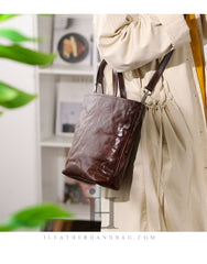 brown Small Leather Tote Bag Small Tote Leather Bag Womens 