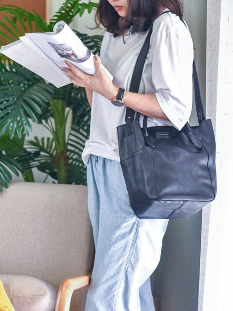 Women's Small Leather Tote Small Black Leather Crossbody Purse 