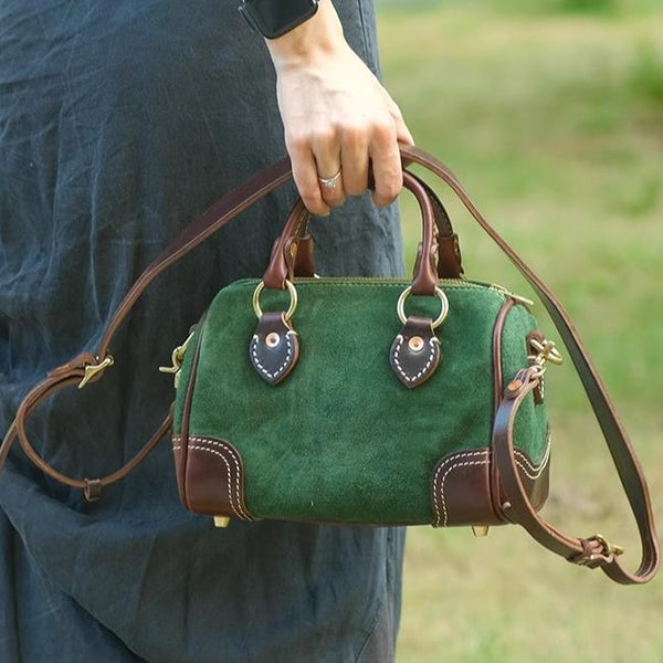 Women's Boston Bag Leather Boston Bag Small green Leather Bags Boston With Copper Hardware 