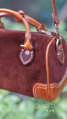 Women's Boston Bag Leather Boston Bag Small Suede Leather Bags Boston With Copper Hardware 