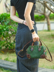 Women's Boston Bag Leather Boston Bag Small Suede Leather Bags Boston With Copper Hardware 