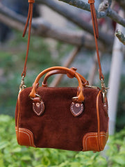 Women's Boston Bag Leather Boston Bag Small Suede Leather Bags Boston With Copper Hardware 