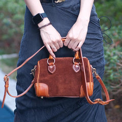 Women's Boston Bag Leather Boston Bag Small Suede Leather Bags Boston With Copper Hardware 