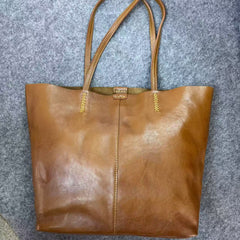 Soft Brown Leather Tote Bag Soft Genuine Leather Tote Bag With Zipper Womens - iLeatherhandbag
