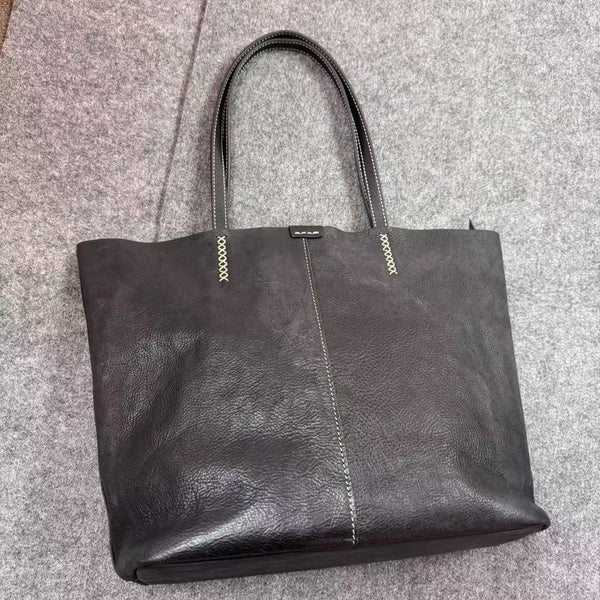 black Genuine Leather Tote Bag Genuine Leather Women Tote Bag With Zipper - iLeatherhandbag
