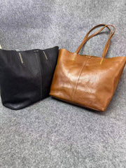 Black Genuine Leather Tote Bag Genuine Leather Women Tote Bag With Zipper - iLeatherhandbag